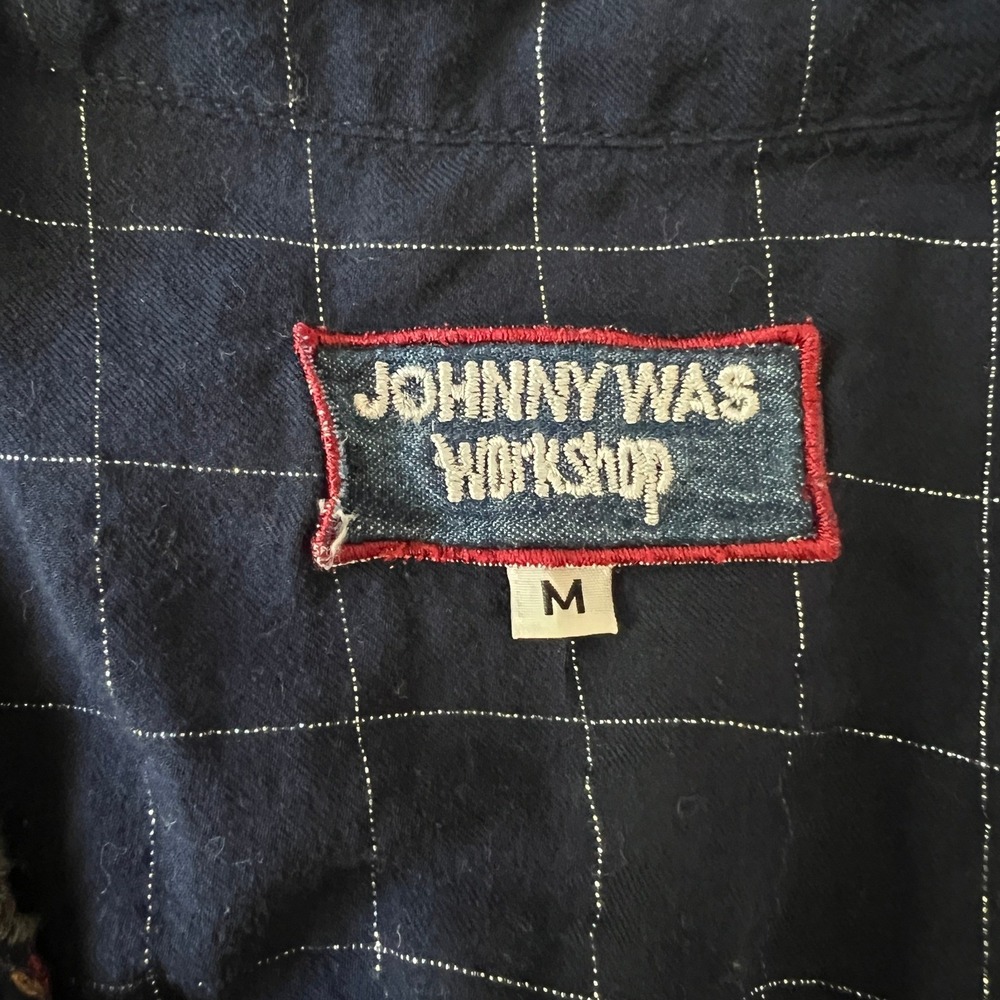 Johnny Was Embroidered Button Up Blouse Shirt Dark Blue Fall Boho Cotton Blend M - Picture 5 of 10